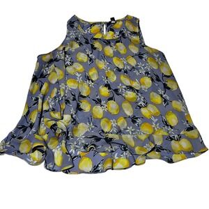 Torrid Size 2 Lemon Print Tank Top Ruffle Hem Hi Low‎ Twist Detail